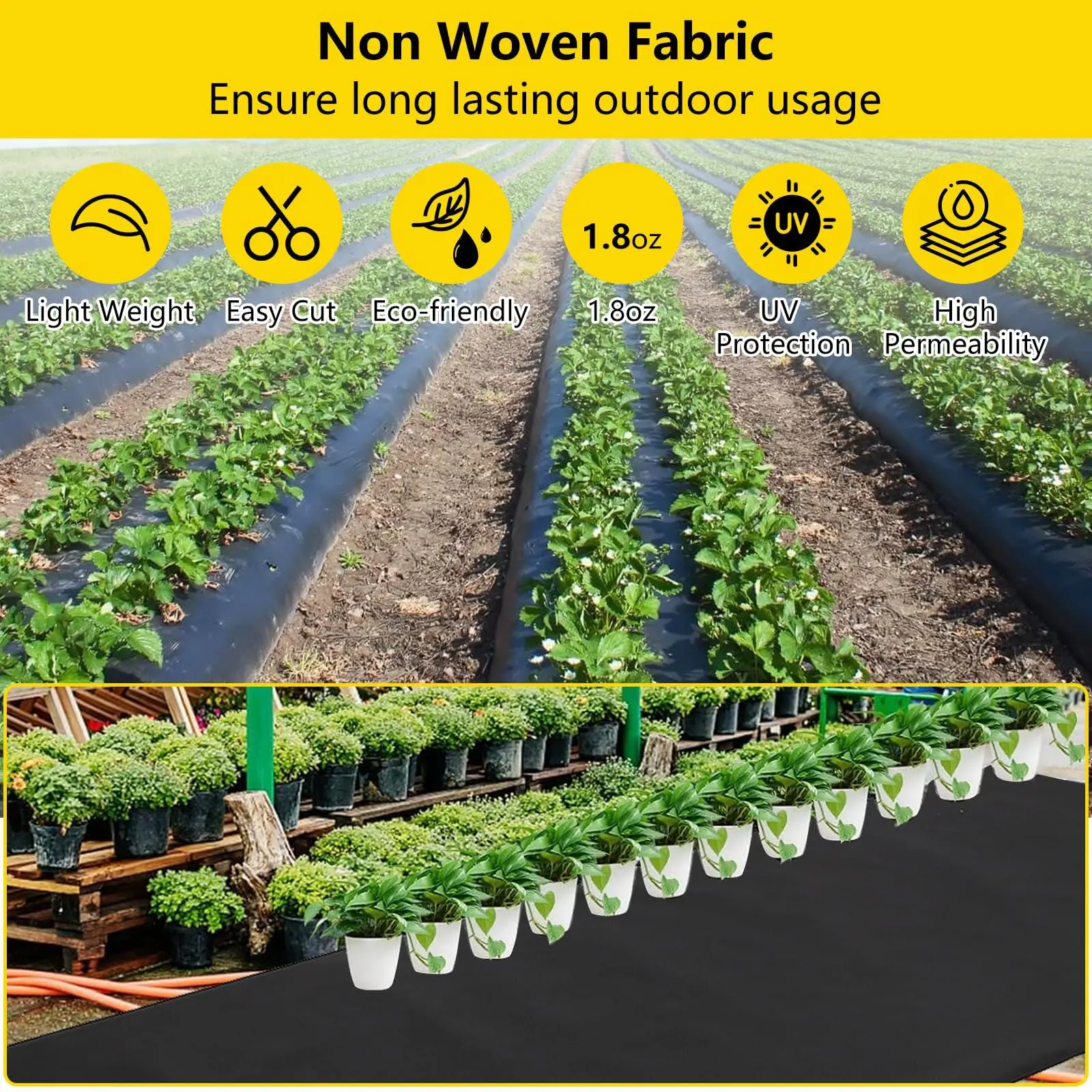 Heavy Duty Weed Barrier Landscape Fabric Non-Woven Ground Cover Mat for Weed and Erosion Control Easy Installation for Gardens and Landscaping