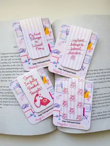 Holographic Magnetic Bookmark Pink Coquette Bookmarks, Cherry Bookmark, Romantic Bookish Gift, Fictional Men, Booked Tonight Bookmark