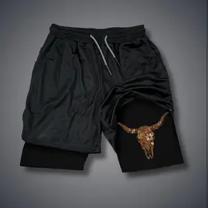 [Viral] 80s 90s Double-Layer Sports Shorts Graphic Shorts Black Camo Streetwear Shorts Men Outfits Men Vacation Outfits Shorts