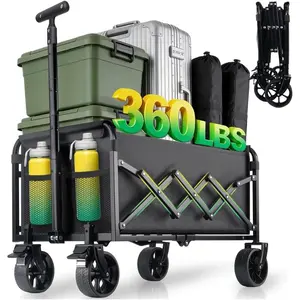 Collapsible Wagon Cart with Wheels Foldable - 360lbs Heavy Duty Folding Cart Utility Lightweight Portable Wagons with 360Swivel Brakes Wheels for Groceries Shopping Beach Camping Garden
