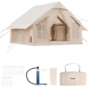 VEVOR Inflatable Tents for Camping, Easy Setup Blow up Tent with Hand Pump, 4 Season Glamping Tent with Stove Jack, Doors Mesh Windows, Storage Bag Included for Easy TakingVEVOR Super Brand Day