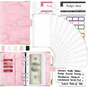 Budget Binder, Cash Envelopes for Budgeting, Money Organizer for Cash, 28Pcs Budget Binder with Cash Envelopes, Marble 6-Ring Money Saving Binder(Pink)