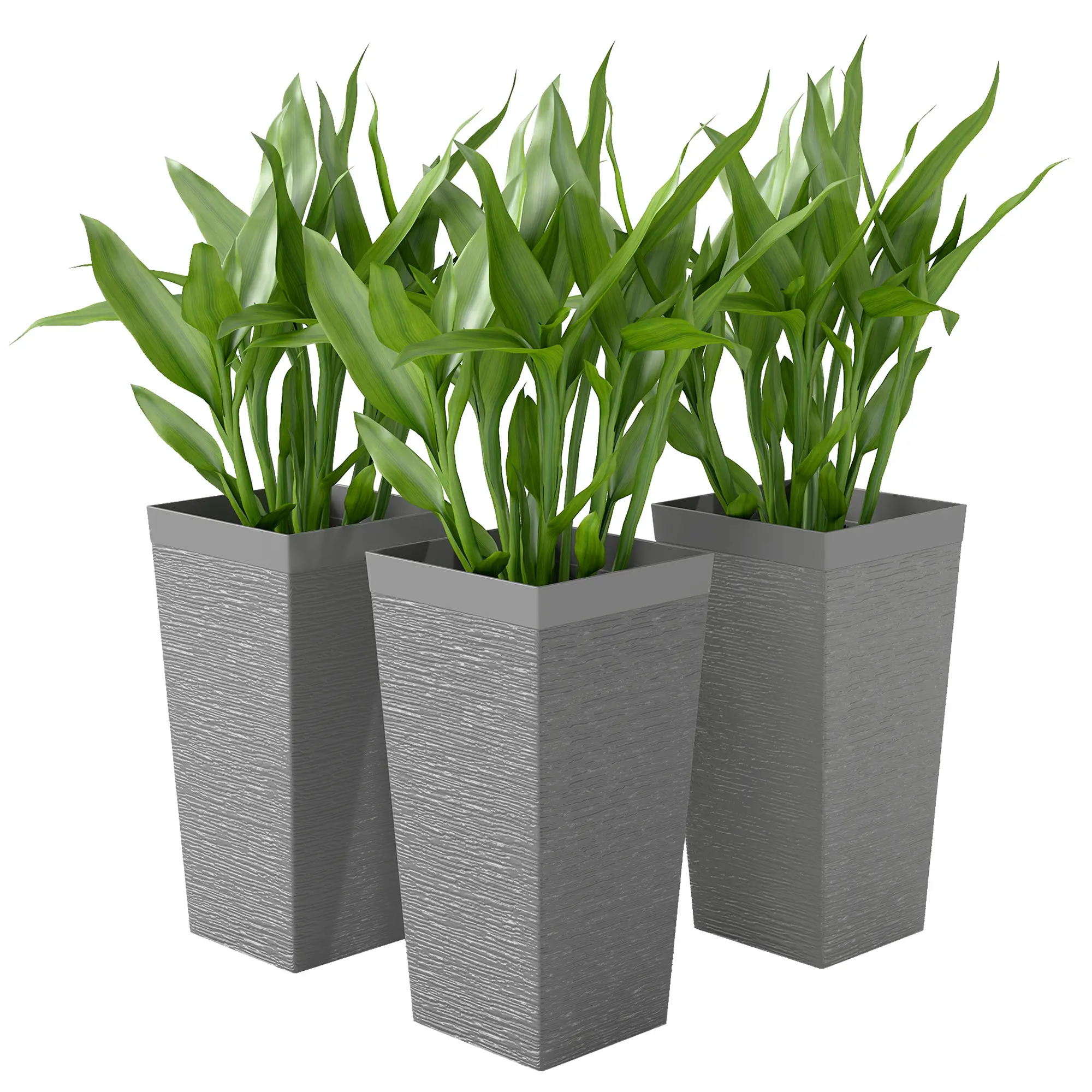 Gray 22.8-Inch Stackable Tapered Outdoor Planters (Set of 3) with Stone Finish, Wheels, and Drainage Hole for Home Improvement Garden Supplies