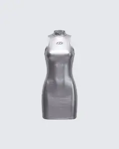 Gisele Silver Metallic Logo Dress
