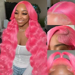 Pink Human Hair Wig Body Wave HD Glueless 13X6 Lace Front Wigs Human Hair  Pre Cut 180 Density HD Lace Frontal Body Wave Wig for Women 28 I