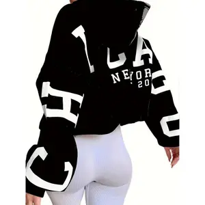 Women's Drop Shoulder Letter Print Hoodie, Long Sleeve Casual Sweatshirt half tights