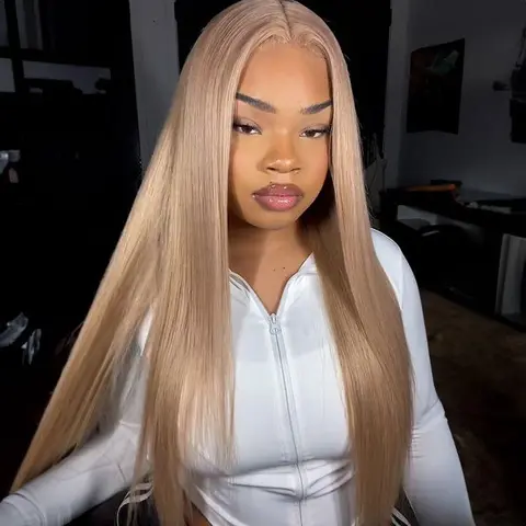 Toned Ash Blonde Straight Human Hair Wig 13X4 Lace Front Transparent Lace Wigs  Milk Tea Dark Ash Blonde Highlights Straight Lace Frontal Wig Human Hair Pre Plucked 180% Density