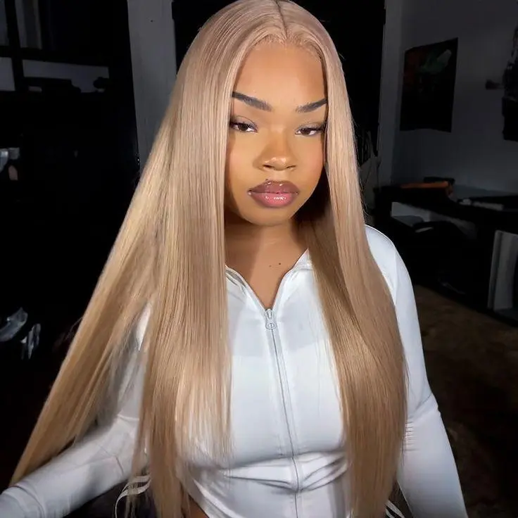 Toned Ash Blonde Straight Human Hair Wig 13X4 Lace Front Transparent Lace Wigs  Milk Tea Dark Ash Blonde Highlights Straight Lace Frontal Wig Human Hair Pre Plucked 180% Density