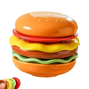 6-Piece Stackable Mini Burger-Shaped Plates, Bright Food-Inspired Colors, Ideal for Serving Ketchup, Mustard, Dips