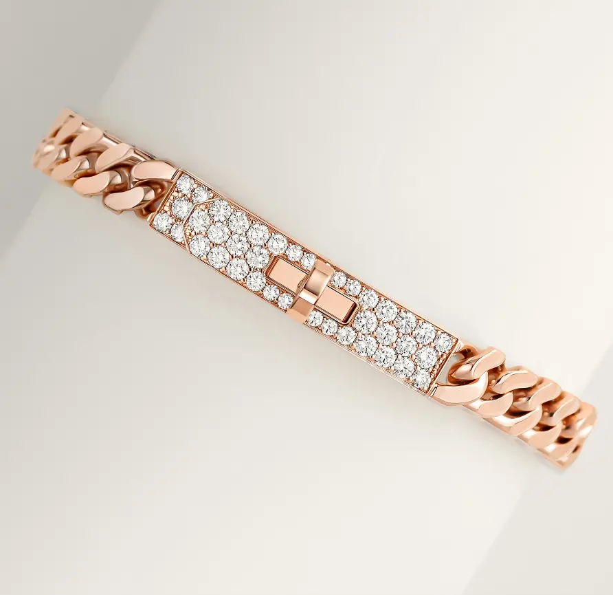 Pre-owned Hermes Kelly Gourmette bracelet, very small model，rose gold，complete set