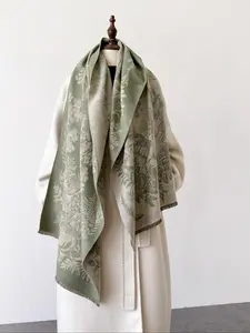 Vintage Floral Print Double Sided Long Scarf, Textured Blanket Scarf, Elegant Soft Warm Shawl for Women & Men, Fashion Accessories for Fall & Winter