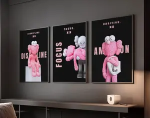 Set of 3 Black and Pink Kaws Poster, Motivational Wall Art, HypeBeast Poster, Trendy Wall Art, Product without frame