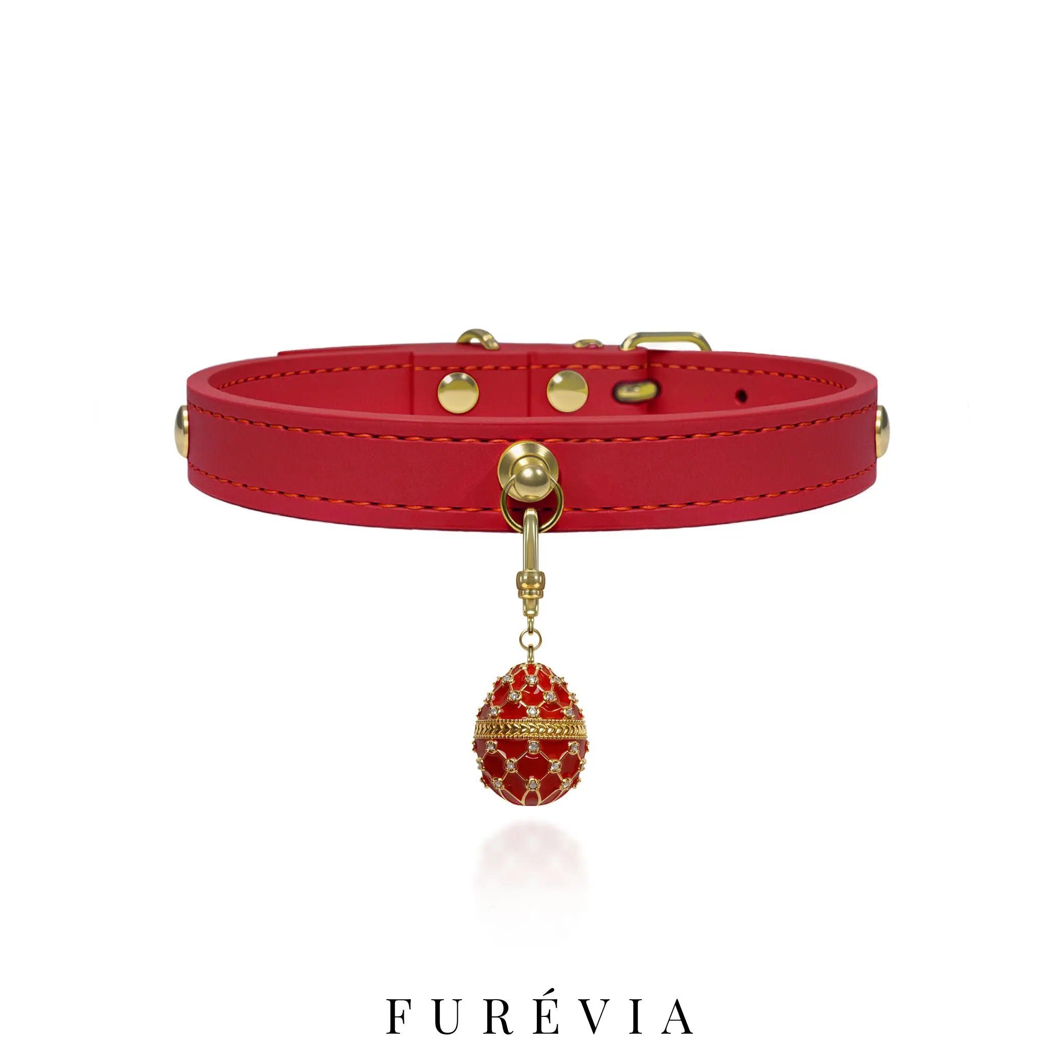 Luxury Fabergé Egg Charm Collar for Cats and Small Dogs | Interchangeable Jeweled Pendant Pet Necklace | Vegan Leather Designer Collar