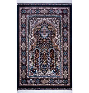 Luxury Velvet Carpet Islamic Prayer Rug Sultan Grace - Navy