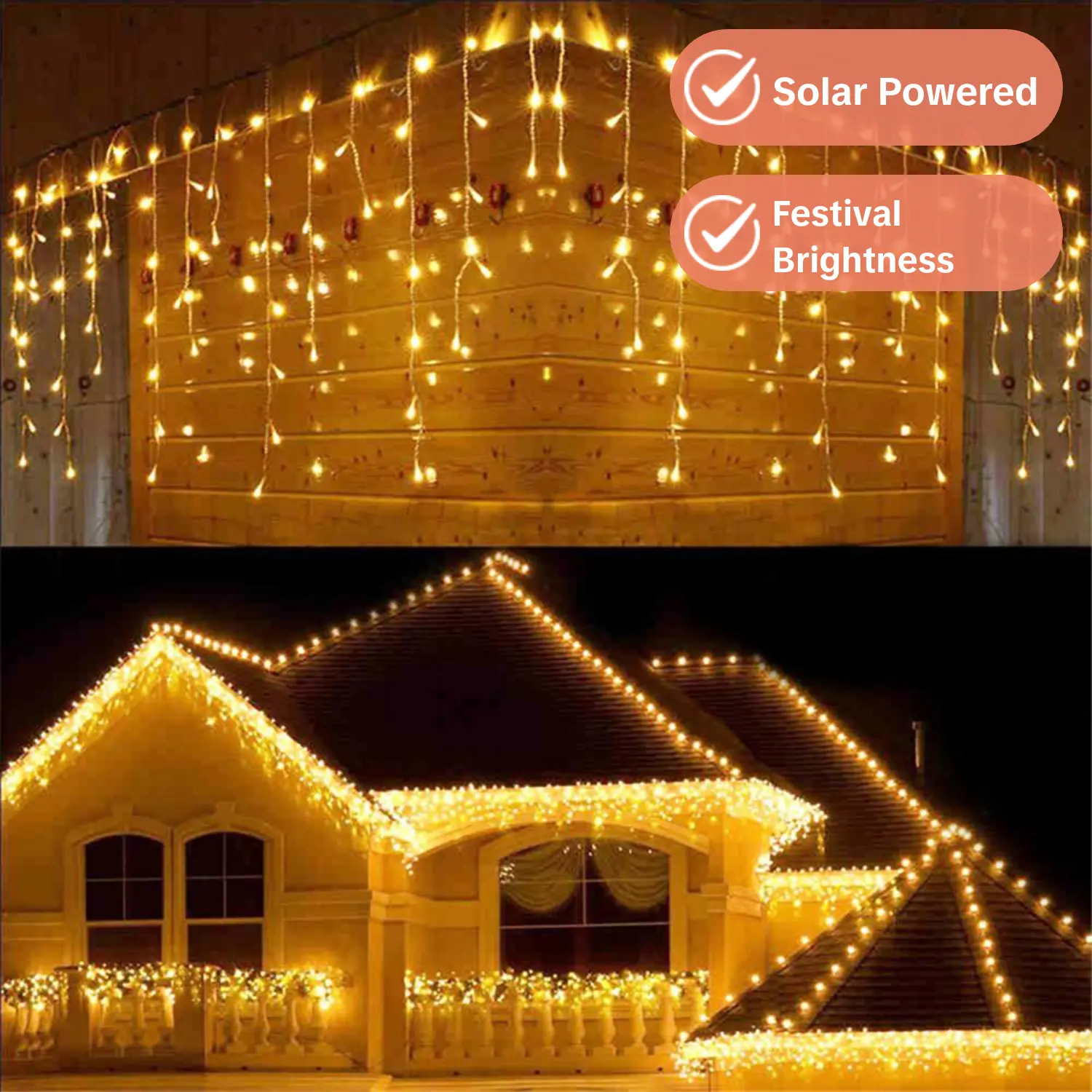 4m 96-leds / 7m 162-leds Garland LED Curtain Icicle Lights, Festoon Solar Lights Outdoor Droop LED String Lights, Outdoor Garden Street LED Lamp, for Eaves Christmas Decor