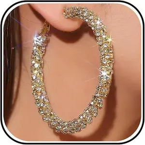 September Laurel  Rhinestone Hoop Earrings for Women Large Hoop Earrings Sparkly Big Hoops Earings Statement Jewelry for Women Party Prom Dresses 2026