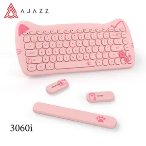 Ajazz 3060i Wireless Membrane Gaming Keyboard,Retro Cute Cat Typewriter Keyboard,2.4G USB Receiver,84 Keys US Layout,for PC Mac