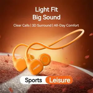 Open-Ear Wireless Sports Headphones LED Display Bluetooth 5.4 Immersive Sound Noise-Canceling Mic Lightweight Neckband for Running Workout Gym Long Battery Life Secure Fit Soft Silicone Tips Audio Earbud Black