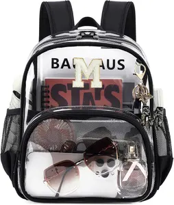 Clear Backpacks for Stadium Events Approved 12×6×12 Clear Bookbag for Women Mini Transparent Letter Back Pack, Black, Letter-M