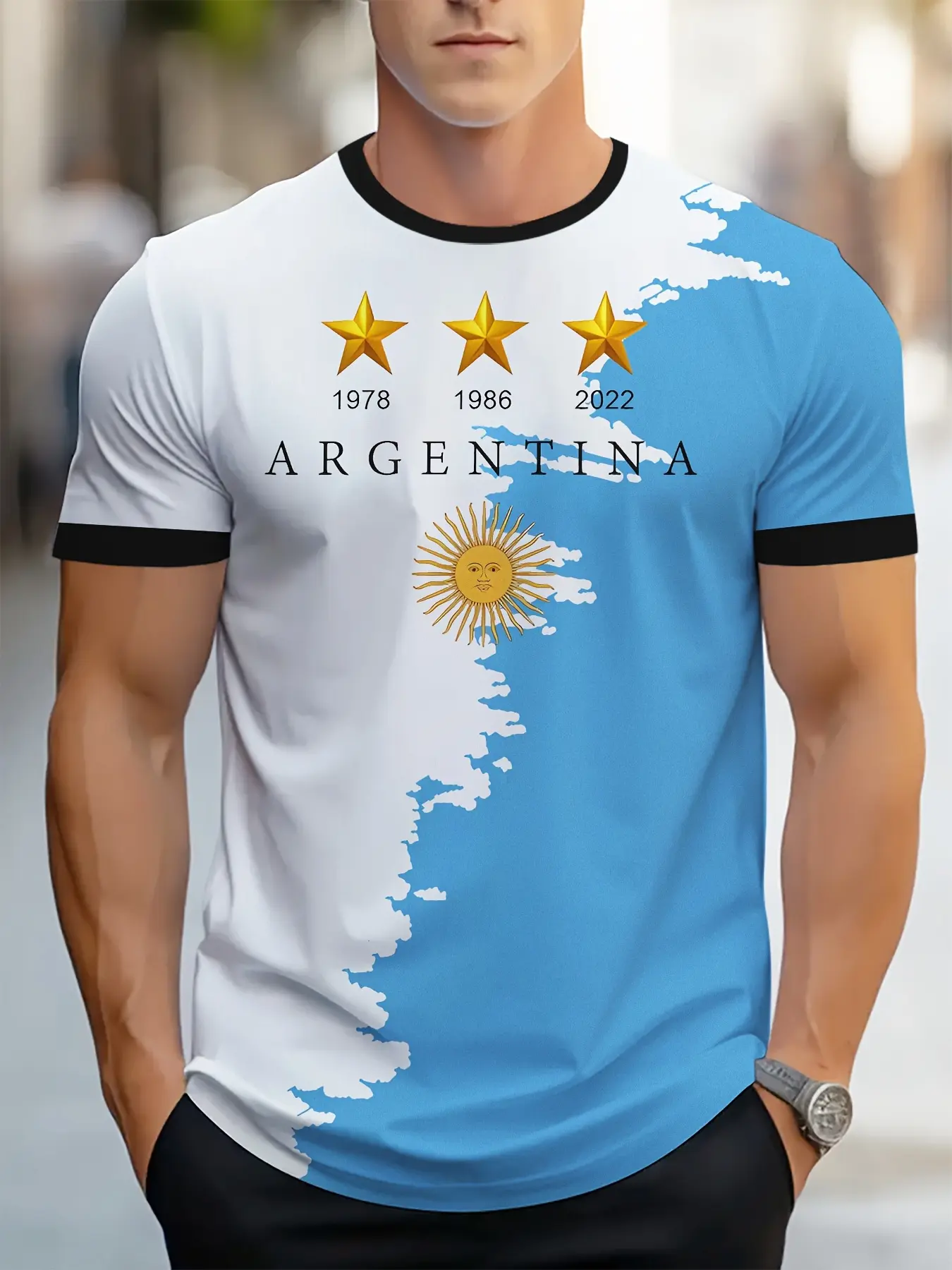 Men's Argentina Flag T-Shirt Menswear, Lightweight Breathable Tropical Loose Fit Football Fanwear, All-Season Casual Wear, Print Design, Streetwear, Tops