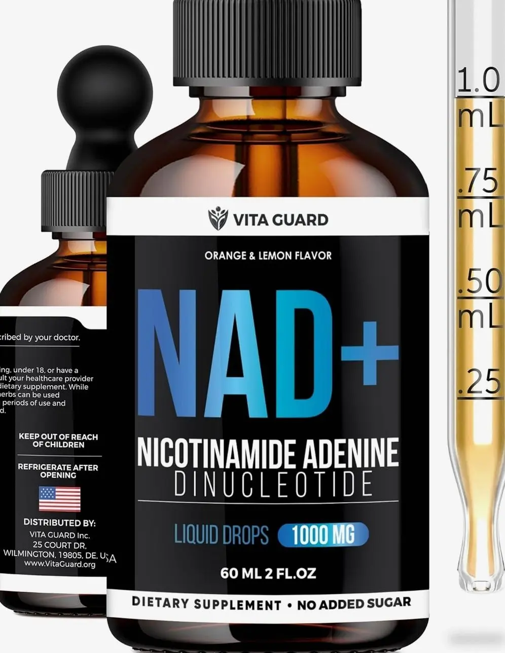 Pure NAD+ Supplements 1000mg Liquid Drops for Women & Man | Nicotinamide Adenine Similar to Nicotinamide Riboside NAD Plus Boosting Supplement - Natural Lemon & Orange Flavor
