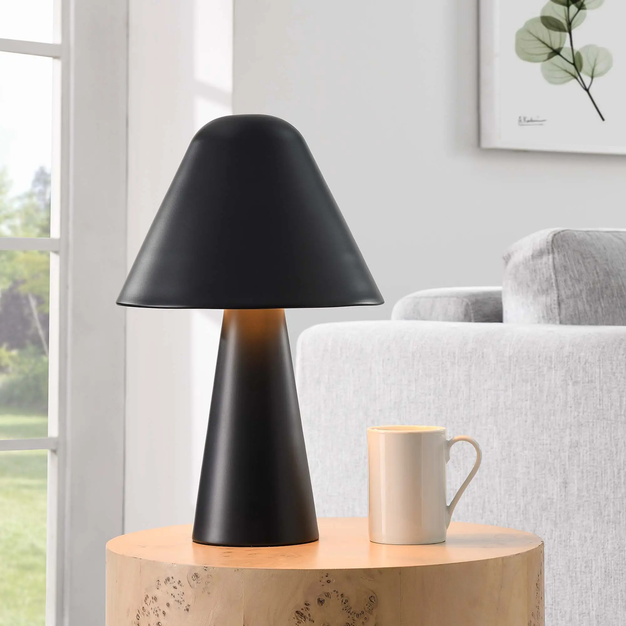 Modway Jovial Metal Mushroom Table Lamp in Black