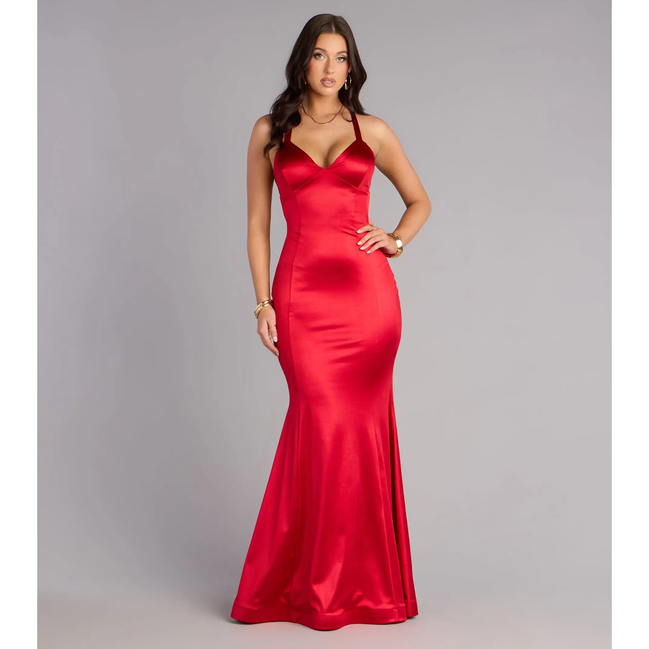 Macie Satin Open Back Mermaid Formal Dress