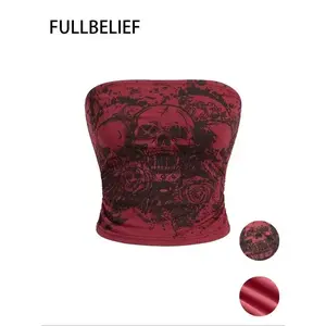 Women's Skull & Rose Print Tube Top, Fashion Casual Sleeveless Top for Daily Holiday Vacation Outdoor Wear, Ladies Clothes for All SeasonsGift