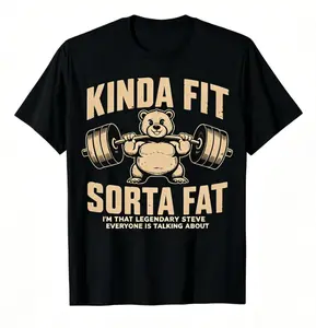 Cotton Men's Kinda Fit Sorta Fat Gym Bear Print T-Shirt Funny Workout Casual Short Sleeve Tee
