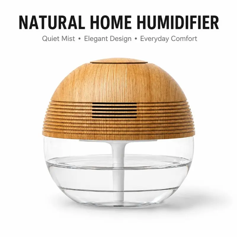 Modern Wood Grain Humidifier for Bedroom & Office, Quiet Cool Mist Air Humidifier with Transparent Water Tank, Stylish Home Decor