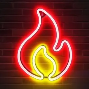Flame Neon Sign, Flame Neon Light with On/Off Switch, Flame Led Light Sign for Wall Decor, Hanging Flame Shaped Light, Fire Neon Lights for Bedroom, Gaming Room Setup