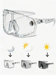 Unisex Color-Changing Cycling Sunglasses, Fashionable Large Frame Design, Lightweight Durable Full Rim, UV Protection, Outdoor Sports, Photochromic Cycling Glasses