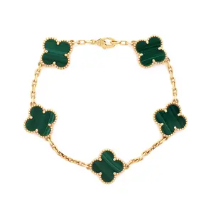 Pre-owned Van Cleef & Arpels Vintage Alhambra 5 Motifs Bracelet 18K Yellow Gold and Malachite by Rebag