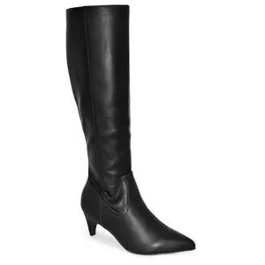 Wild Diva Women's FERA-21A Chic Vegan Leather Mid-Calf Classic Pointy Toe Kitten Heel Boots Bota