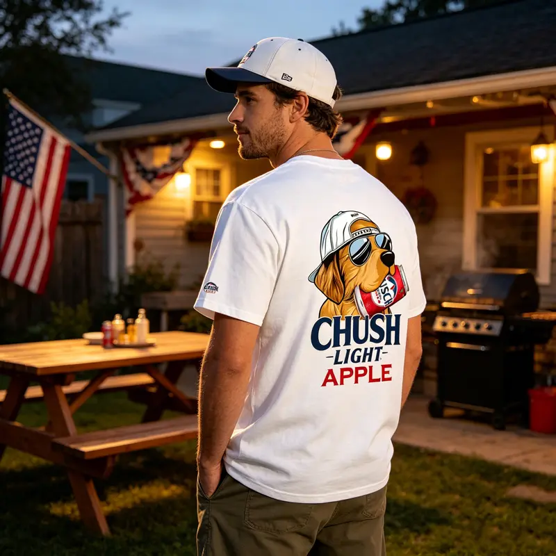Vintage CHUSH Apple  T-Shirt, Retro Golden Retriever  Graphic Tee, Ash Grey Summer Outdoors Shirt, Cool Puppy Wearing Sunglasses Busch Tshirt, Funny  Lover  Gift 2026 dog beer