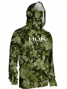 Men’s UPF 50+ Sun Protection Hoodie with Face Cover, Quick Dry Breathable Compression Long Sleeve UV Shirt, High Performance Activewear Athletic Outfit for Fishing, Outdoor Work