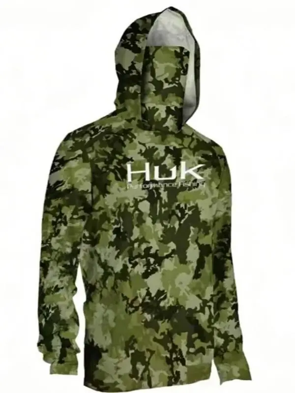 Men's Sun Protection Hoodie with Face Cover, Long Sleeve Quick-Dry Compression Top for Fishing & Outdoors, High Performance UV Activewear, High Performance Activewear