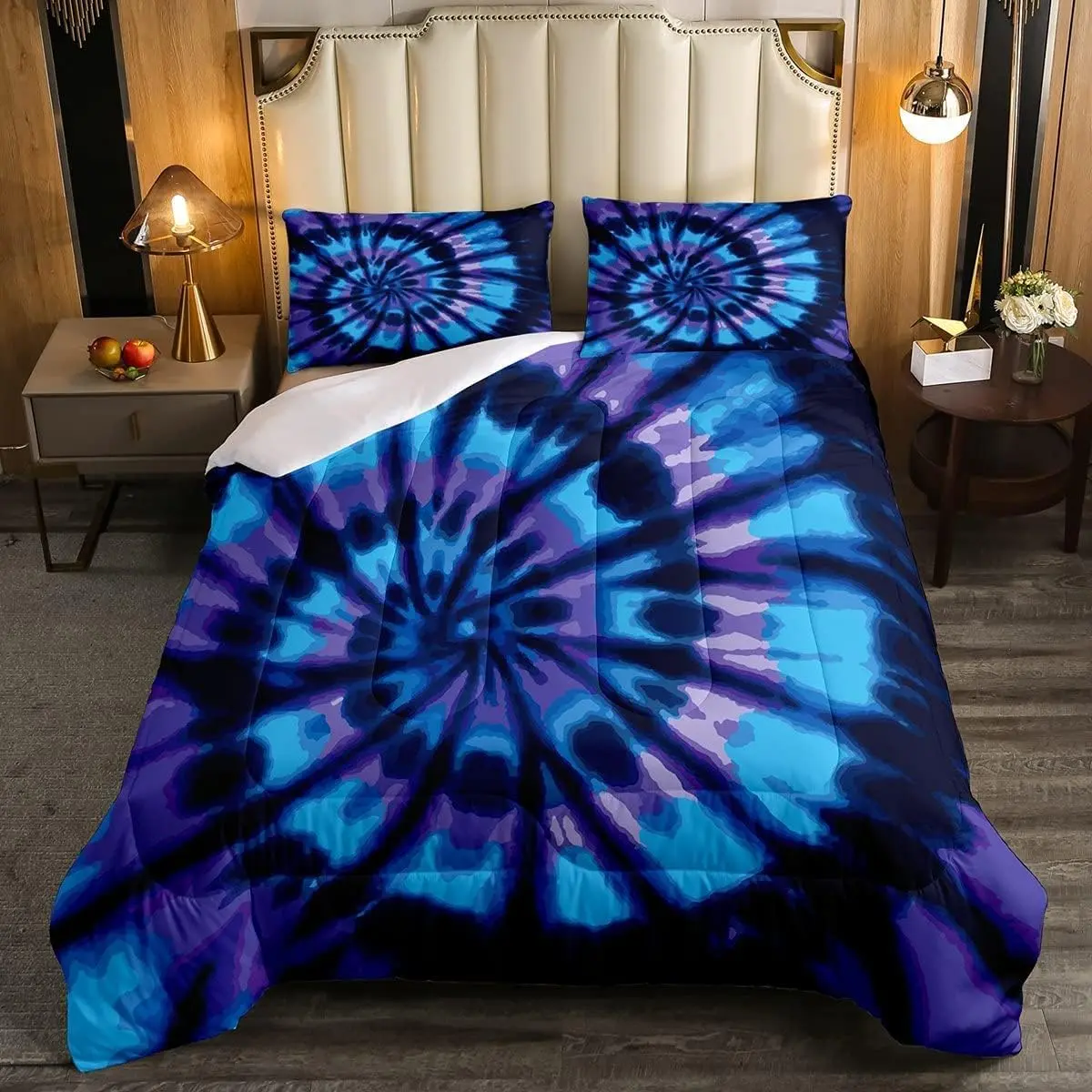 Feelyou Twin Size Tie Dye Duvet Set - Comfy, Decorative, Theme, Lightweight Bohemian Quilt Set, Purple Solid & Blue Spiral Patterns, Hippie Abstract Design, Microfiber Bedding for Bedroom Decor, Comfy Bedding Set