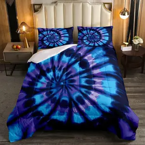 Purple Tie Dye Down Comforter,Blue Spiral Tie Dye Comforter Set,Hippie Bed Comforter Set,Boho Bohemian Gypsy Hippie Abstract Printed Bedding Sets Unique Design Twin Size