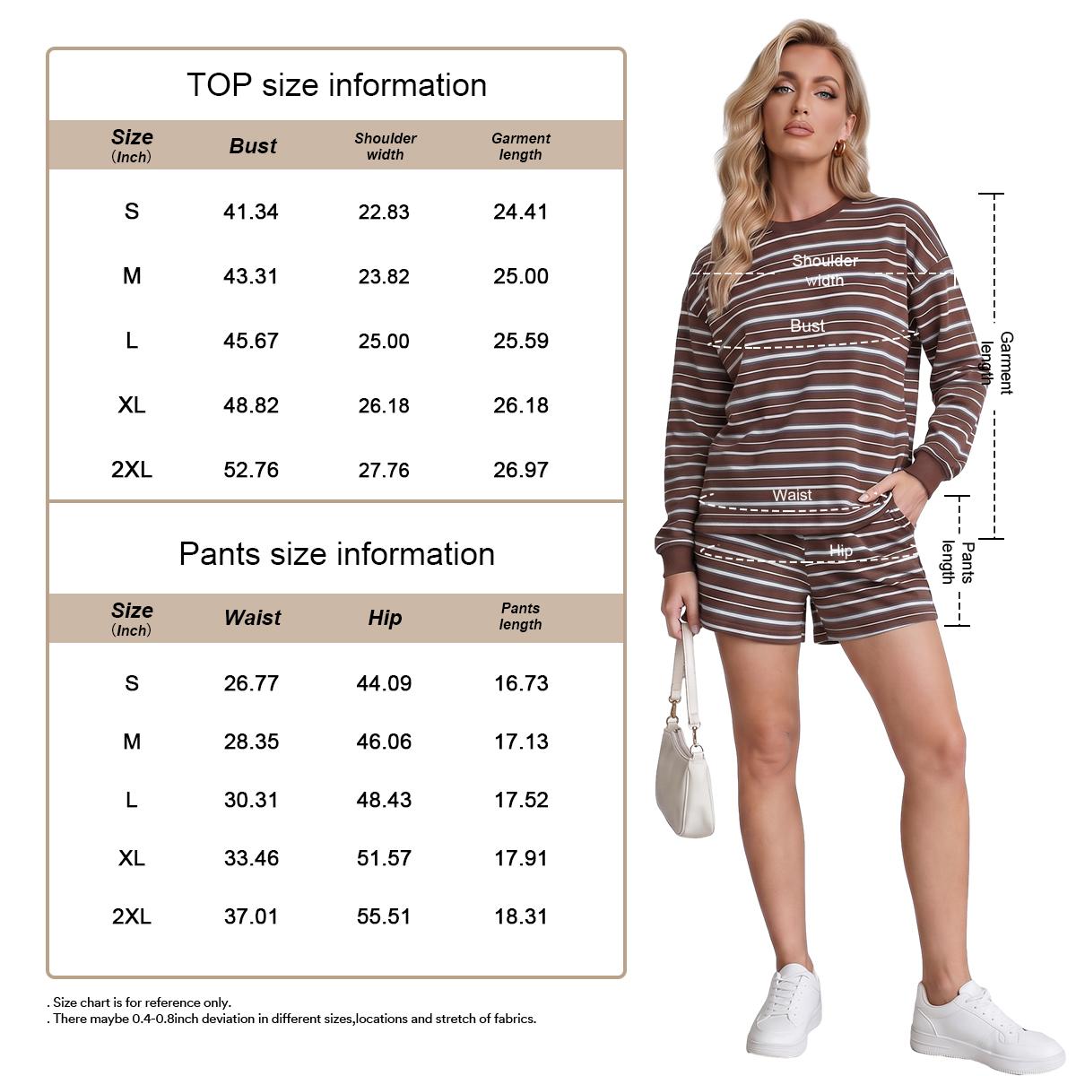 Chicovar Women's Striped Lounge Set, Oversized Long Sleeve Crewneck Top and Shorts Matching Set, Casual Relaxed Fit Two Piece Outfit, Comfy Everyday Loungewear #sohochic