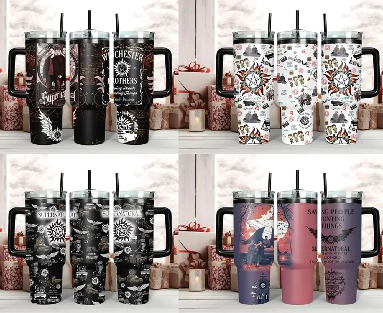 Supernatural 20oz/30oz/40oz Tumbler – Winchester Brothers Stainless Steel Insulated Travel Mug with Handle