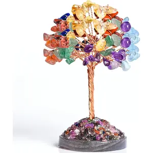 Seven Chakra Tree of Life,Money Dcorations,Crystals and Healing Stones,Reiki Positive Energy Gemstones 7 Chakra Tree,Purple Room Office Desk Feng Shui Decor Meditation Gifts for Women Men