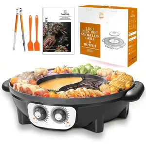 Hot Pot with Grill 2 in 1 Electric  Grill and Hotpot Pot Combo Korean BBQ Grill 110V 1700W