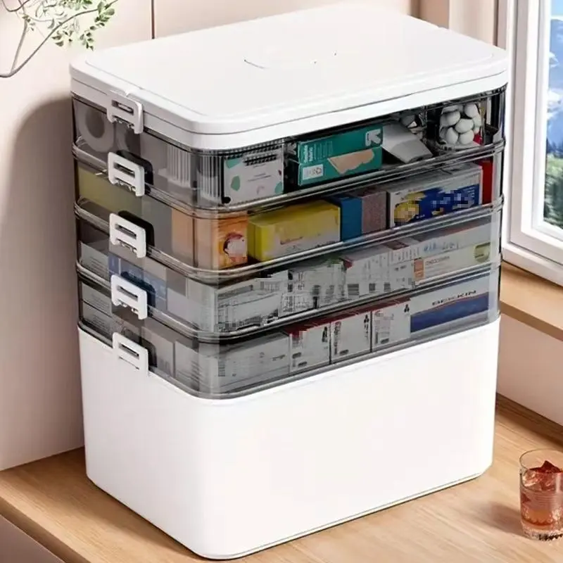 Large Household Medicine Box, Multi-layer Medicine Classification High Capacity Storage Organizer Box, Medicine Storage Box for Home Living Room Bedroom Plastic Storage Boxes, Box Organiser, Durable Plastic Organizers