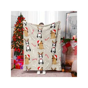 1pc Christmas Dog Print Flannel Fleece Blanket, Contemporary Style, Soft Warm Gift For Boys And Girls, Multi-Use For Sofa, Bed, Office Nap, Camping Travel, All-Season, Digital Print, Polyester Cover, Dry Clean Only, 200-250g Square-30*40in