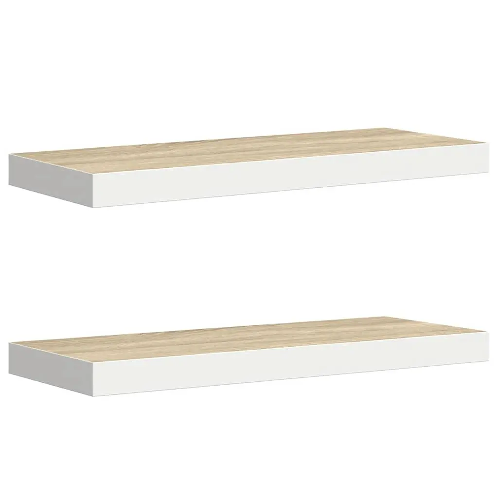 vidaXL Wall Shelves 2 Pcs, Floating Shelves, Display Shelves, Wall Mounted Shelves for Photo Frame Trophy Planter Pot, Modern, Oak and White 326577