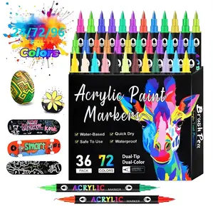 Acrylic Paint Markers Dual Tip Fine & Brush Nibs Non Toxic Pigments for Rock Wood Canvas Glass Art Drawing Tools DIY Craft Supplies Gift Creative Tool for School Projects Classroom Activities School Essential Office Fun Brush Tip Color Marke to Colored ma