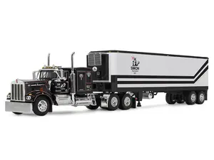 Kenworth W900A with 60" Flat Top Sleeper and 40' Vintage Trailer w/Reefer Black w/Graphics 1/64 Diecast Model by DCP/First Gear