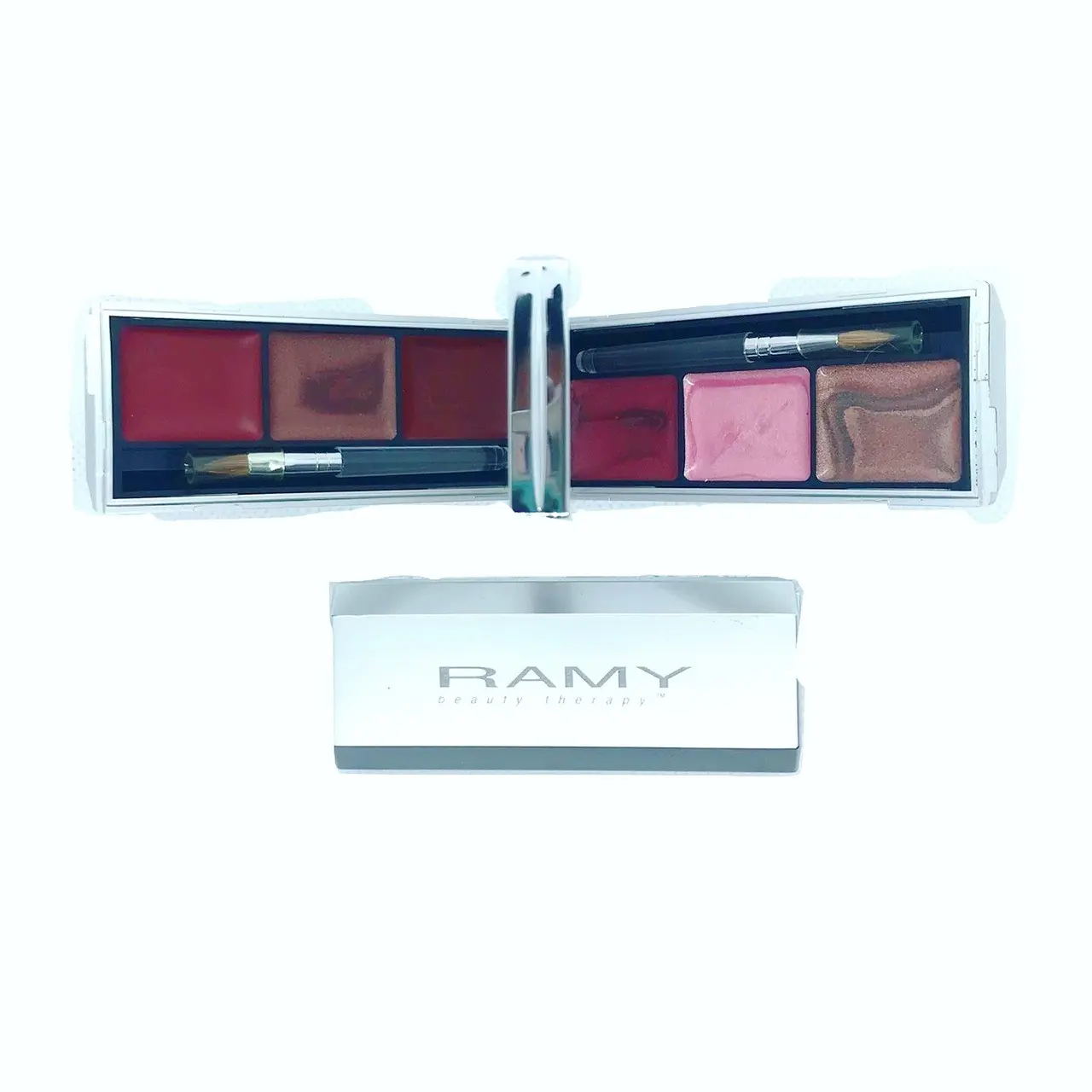 Double-O-Wow 6-Shade Makeup Face Palette, Travel-Ready Compact Cosmetic Kit with Blush & Application Gel for Concealer & Foundation, Six-Shade Set