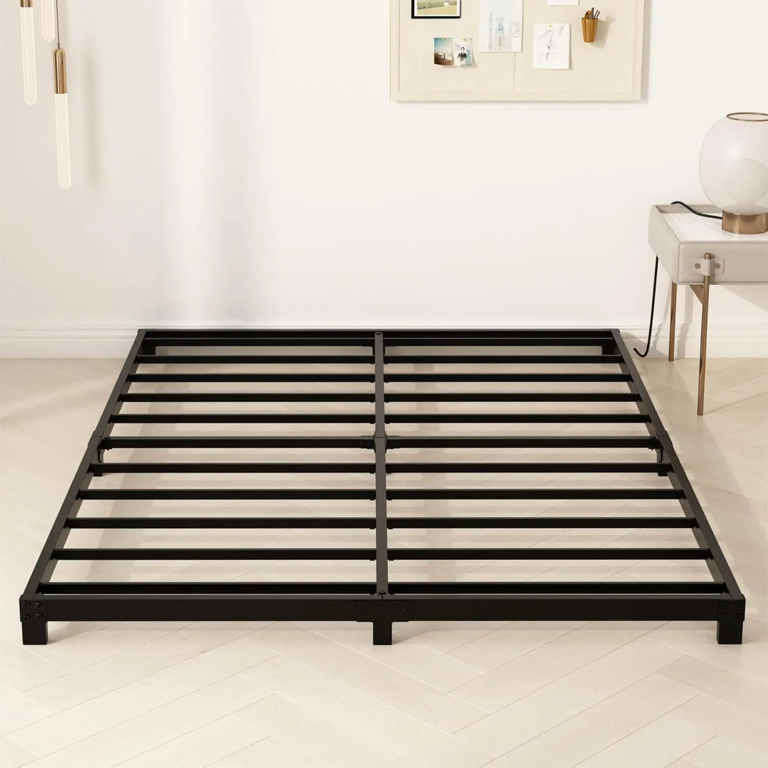 4 Inch Full Size Bed Frame, Heavy Duty Metal Platform Low Bed Frame Full, No Box Spring Needed, Noise Free, Easy Assembly, Black